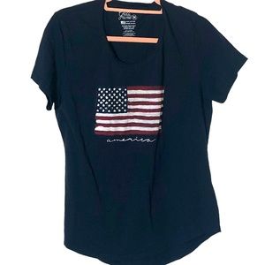 Galt, Navy T shirt with American flag, size M, cap sleeve, NWOT
